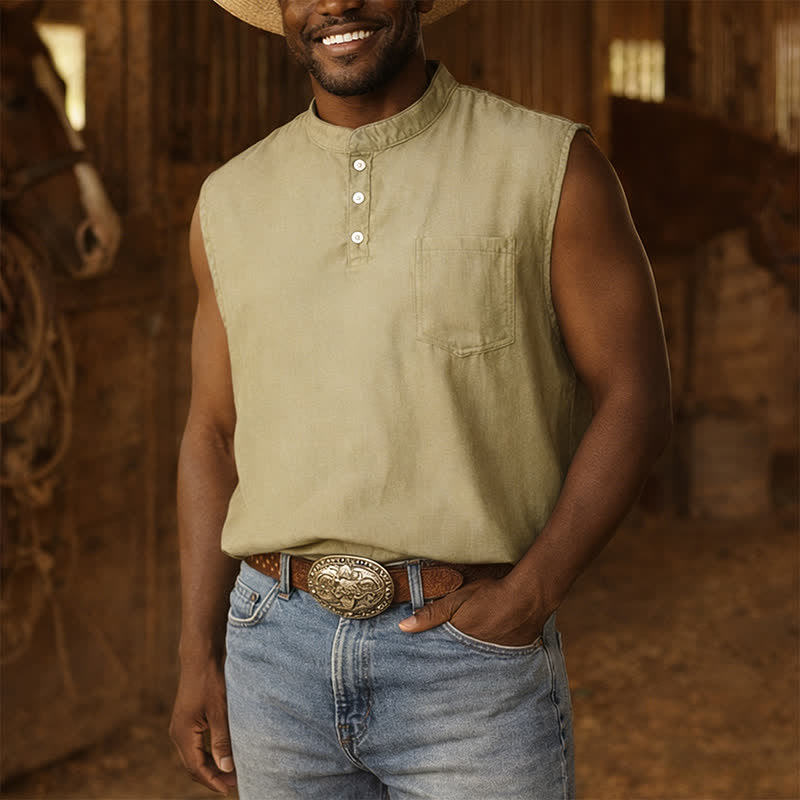 Men's Summer Washed Color Sleeveless T-Shirt Vest - Army Green - 3XL - image 0