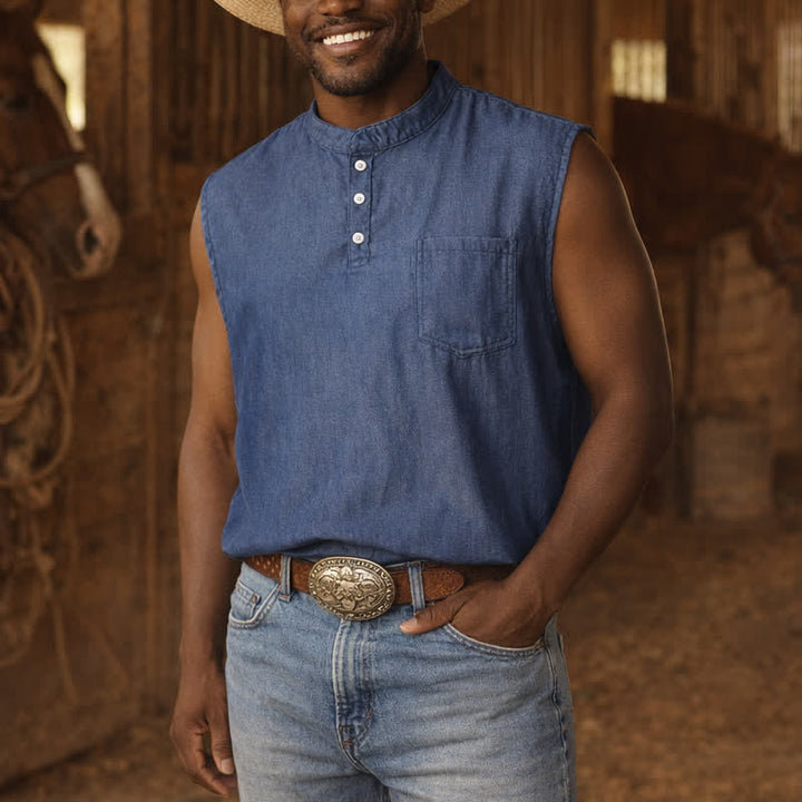 Men's Summer Washed Color Sleeveless T-Shirt Vest - Navy - 3XL - image 5