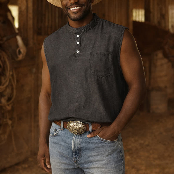 Men's Summer Washed Color Sleeveless T-Shirt Vest - Black - 3XL - image 4