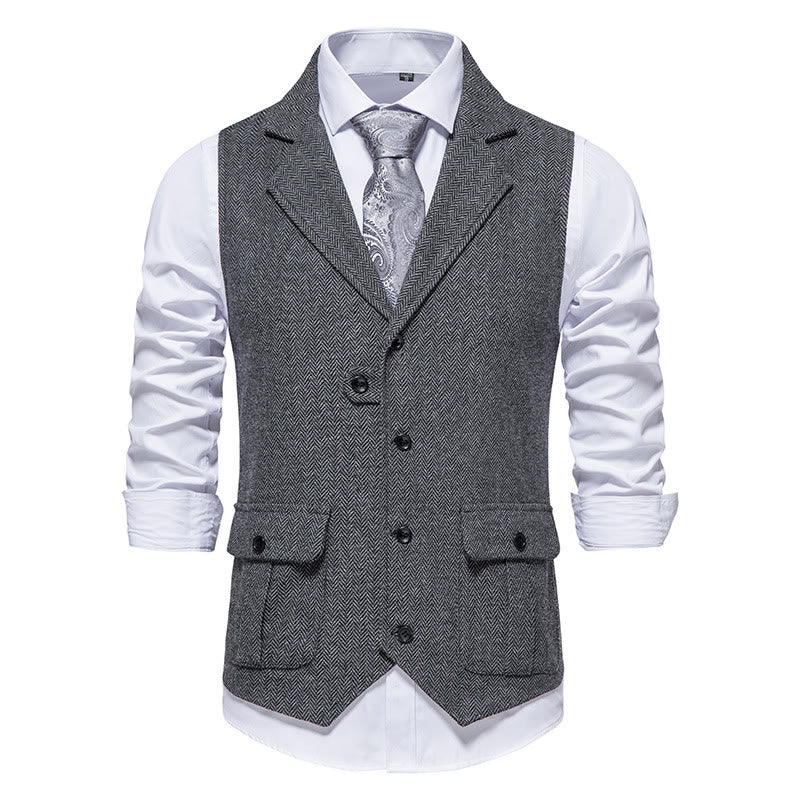 Men's Formal Lapel Collar Flap Pocket Dress Waistcoat - Grey - 2XL - image 4