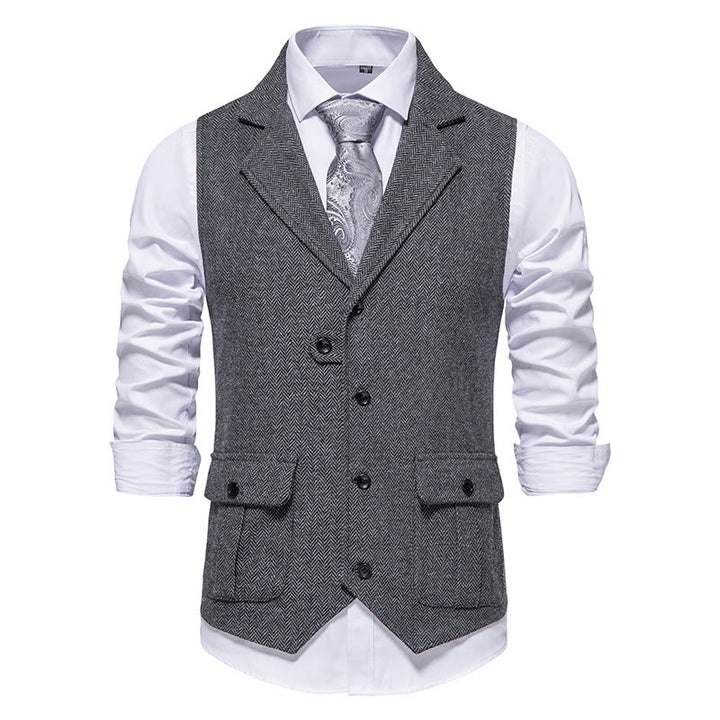 Men's Formal Lapel Collar Flap Pocket Dress Waistcoat - Grey - 2XL - image 4
