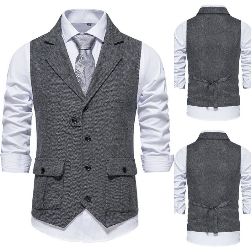 Men's Formal Lapel Collar Flap Pocket Dress Waistcoat - Grey & Consistent Front and Back - 2XL - image 8