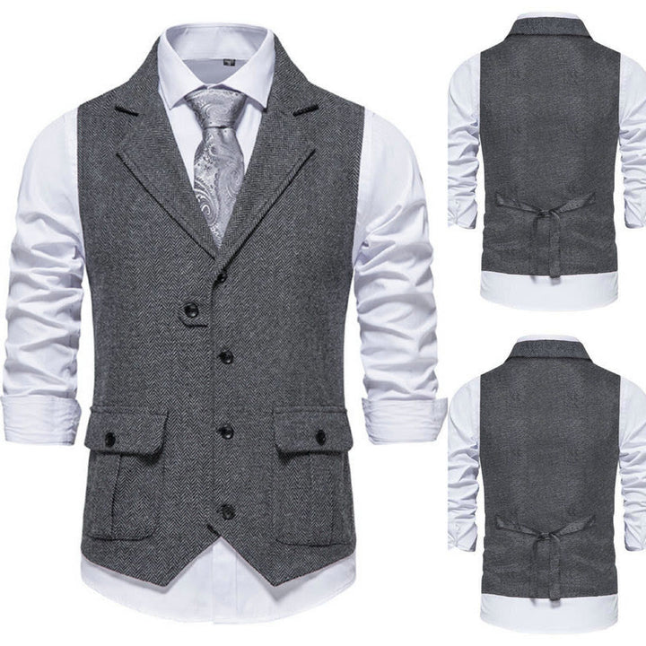 Men's Formal Lapel Collar Flap Pocket Dress Waistcoat - Grey & Consistent Front and Back - 2XL - image 8