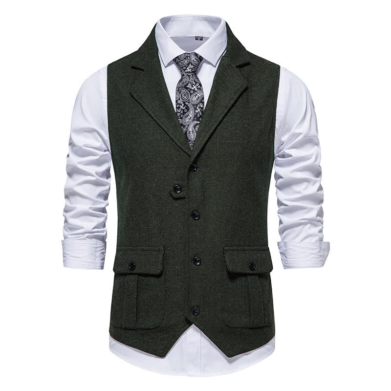 Men's Formal Lapel Collar Flap Pocket Dress Waistcoat - Dark Green - 2XL - image 9