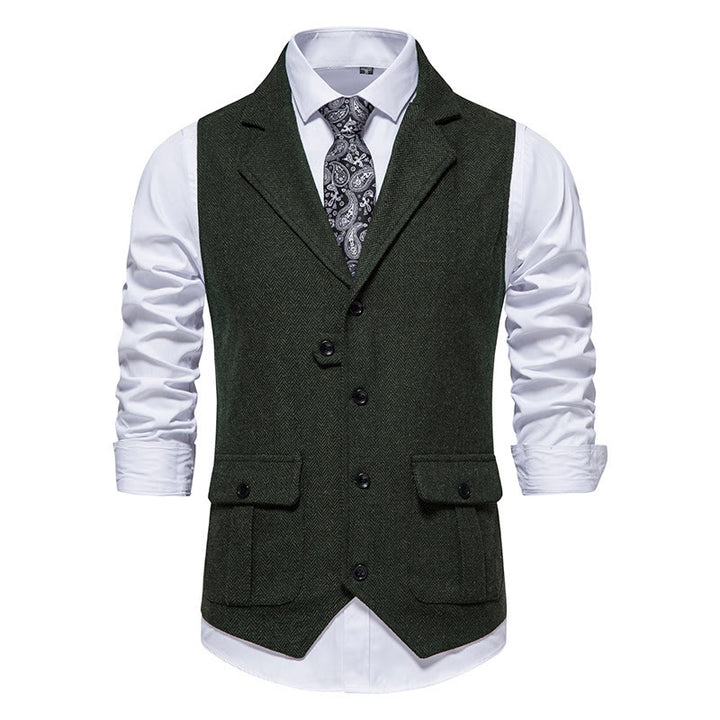 Men's Formal Lapel Collar Flap Pocket Dress Waistcoat - Dark Green - 2XL - image 9