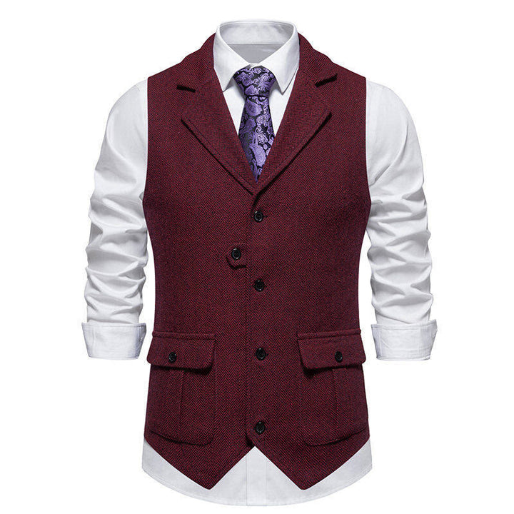Men's Formal Lapel Collar Flap Pocket Dress Waistcoat - Wine - 2XL - image 11