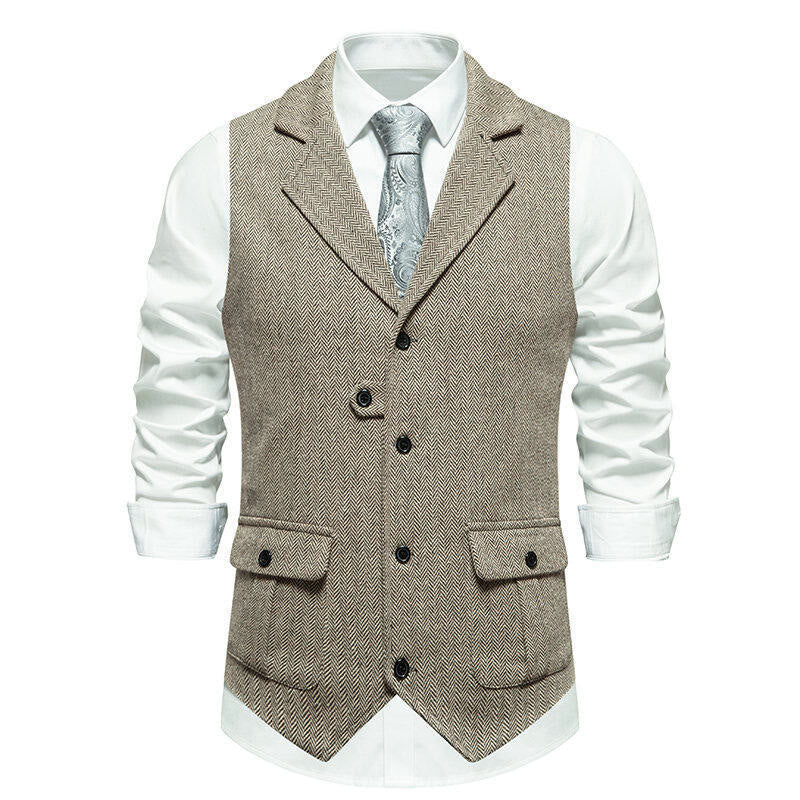 Men's Formal Lapel Collar Flap Pocket Dress Waistcoat - Khaki - 2XL - image 12