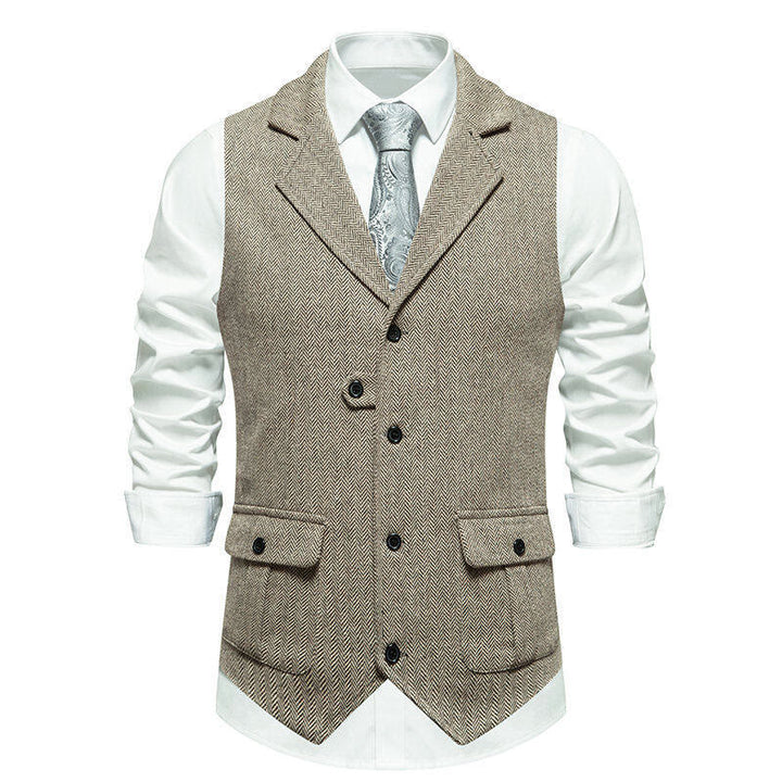 Men's Formal Lapel Collar Flap Pocket Dress Waistcoat - Khaki - 2XL - image 12