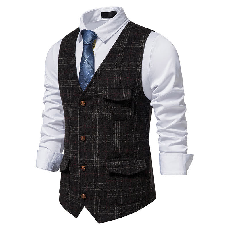 Men's Vintage Plaid Lapel Button Down Vest - image 8