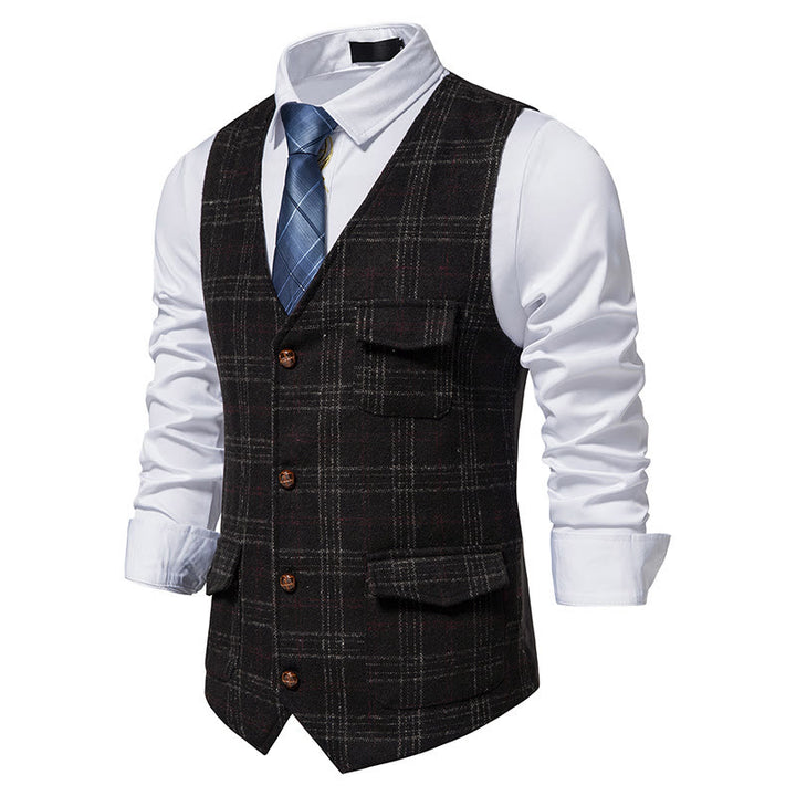 Men's Vintage Plaid Lapel Button Down Vest - image 8