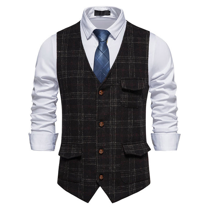 Men's Vintage Plaid Lapel Button Down Vest - Black - 2XL - image 7