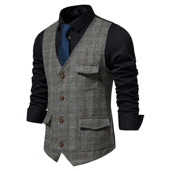 Men's Vintage Plaid Lapel Button Down Vest - image 5
