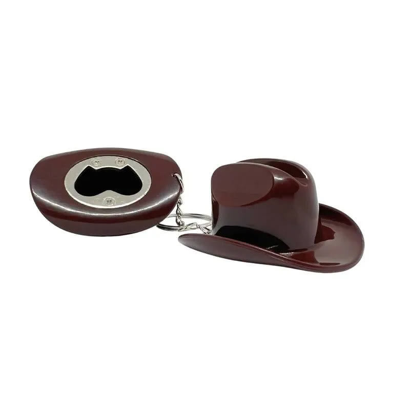 Retro Cowboy Hat Shape Multifunctional Bottle Opener Keychain - Brown - image 0