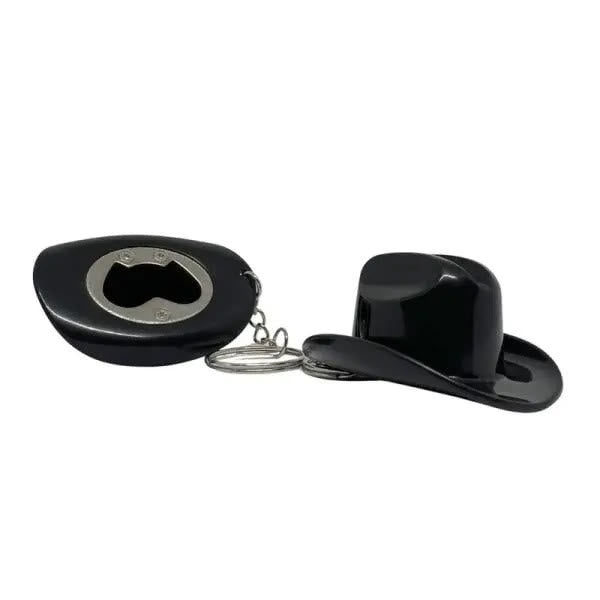 Retro Cowboy Hat Shape Multifunctional Bottle Opener Keychain - Black - image 3