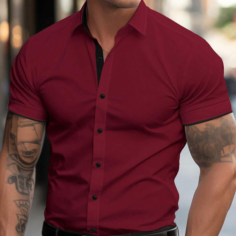 Men's Summer Short Sleeve Stretch Athletic Casual Button Shirt - Wine - 3XL - image 0