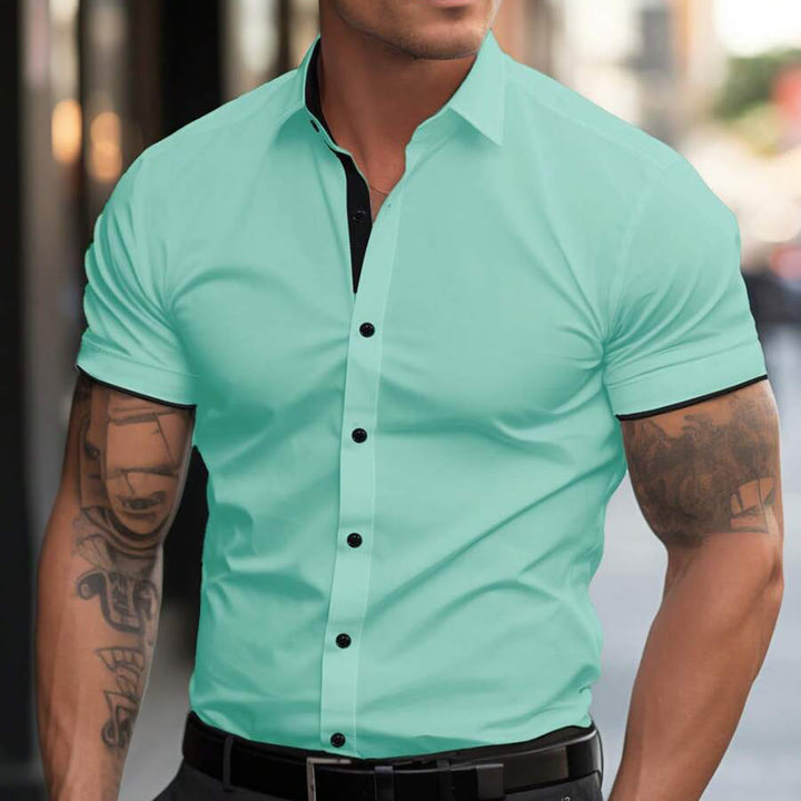 Men's Summer Short Sleeve Stretch Athletic Casual Button Shirt - Light Green - 3XL - image 7