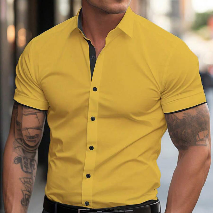 Men's Summer Short Sleeve Stretch Athletic Casual Button Shirt - Yellow - 3XL - image 4
