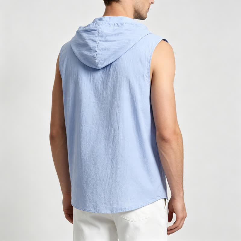 Men's Sleeveless Hooded Vacation Vest Linen Shirt - image 2