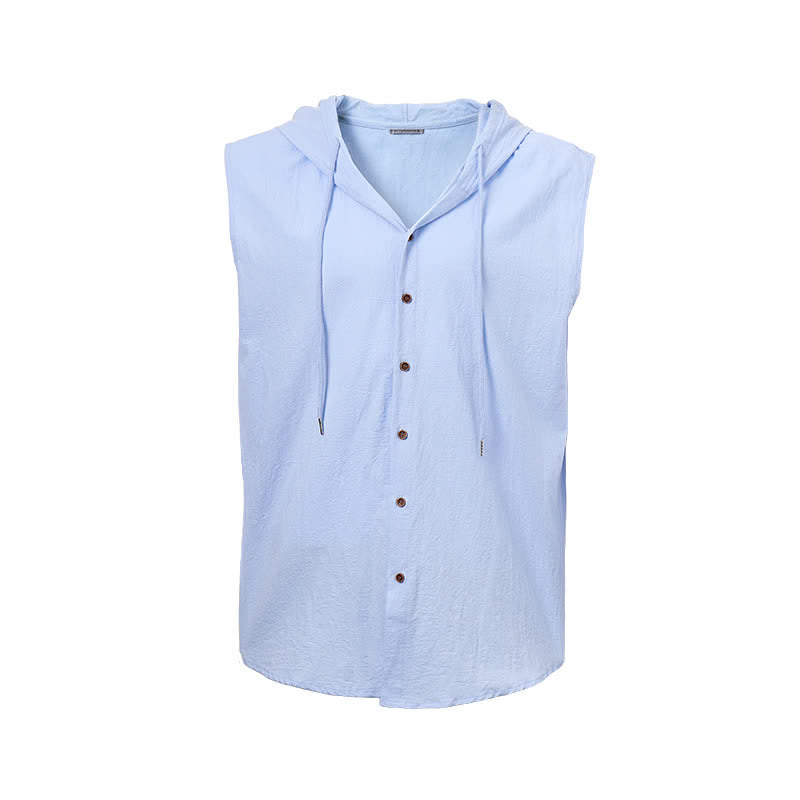 Men's Sleeveless Hooded Vacation Vest Linen Shirt - image 10