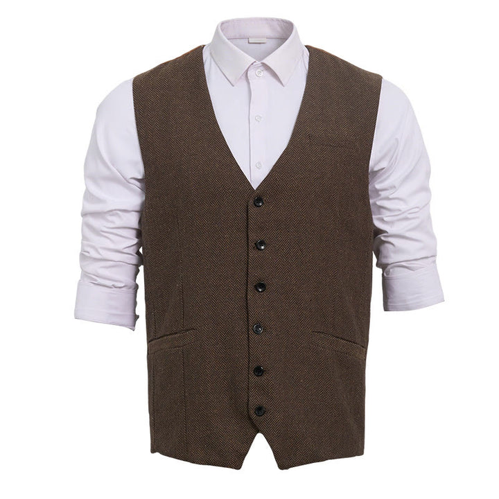 Men's Business Casual Relaxed Fit V-Neck Waistcoat - Brown - 2XL - image 4
