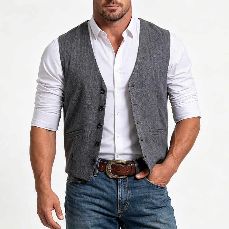 Men's Business Casual Relaxed Fit V-Neck Waistcoat - image 1