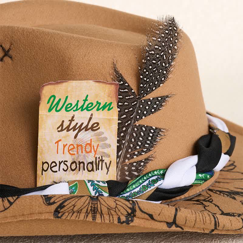 Western Sunflower Feather Decor Ethnic Strap Cowboy Hat - image 2