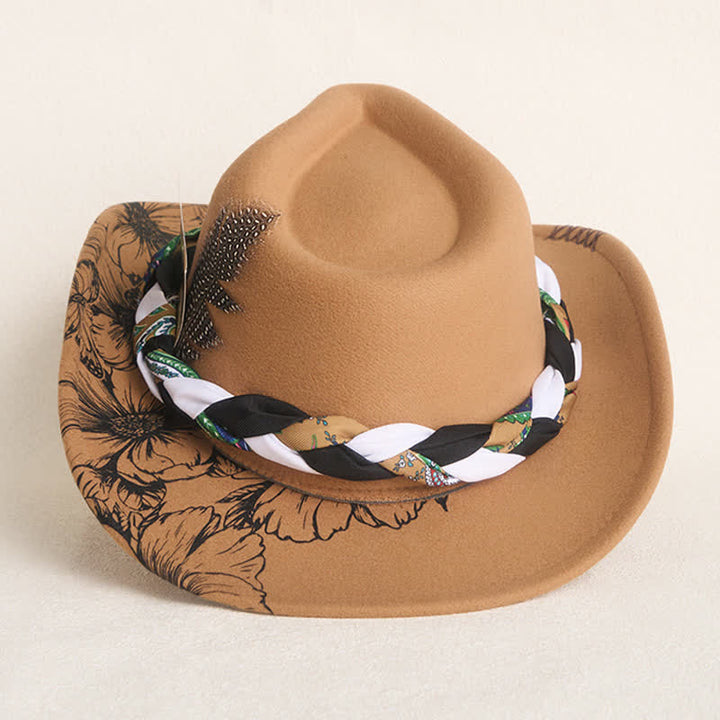 Western Sunflower Feather Decor Ethnic Strap Cowboy Hat - image 5