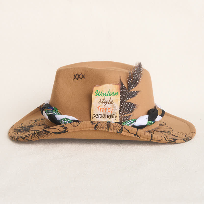 Western Sunflower Feather Decor Ethnic Strap Cowboy Hat - image 6