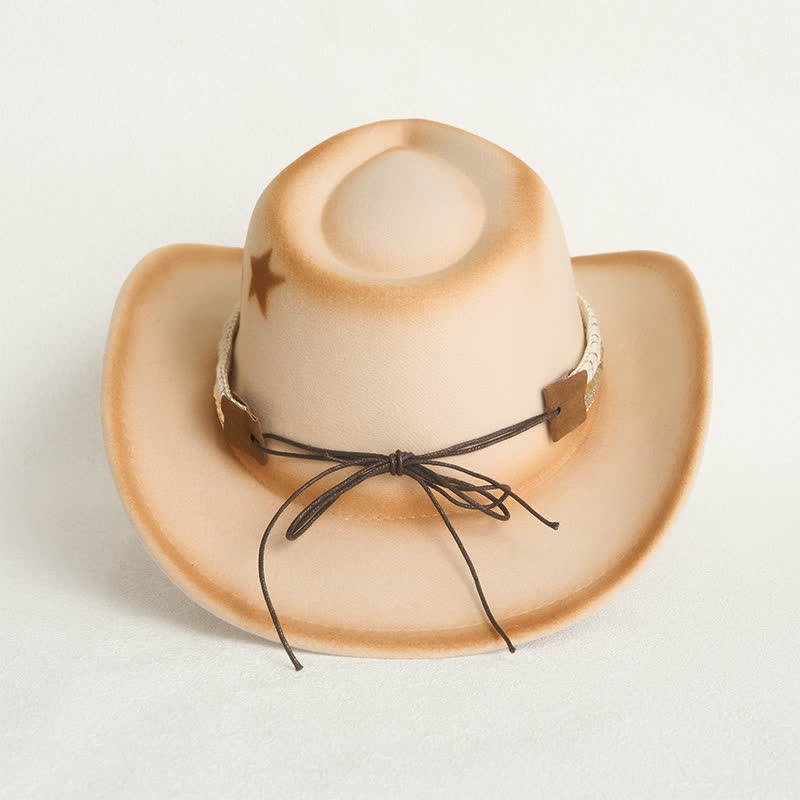 Men's Silver Bull Head Belt Stars Beige Cowboy Hat - image 5