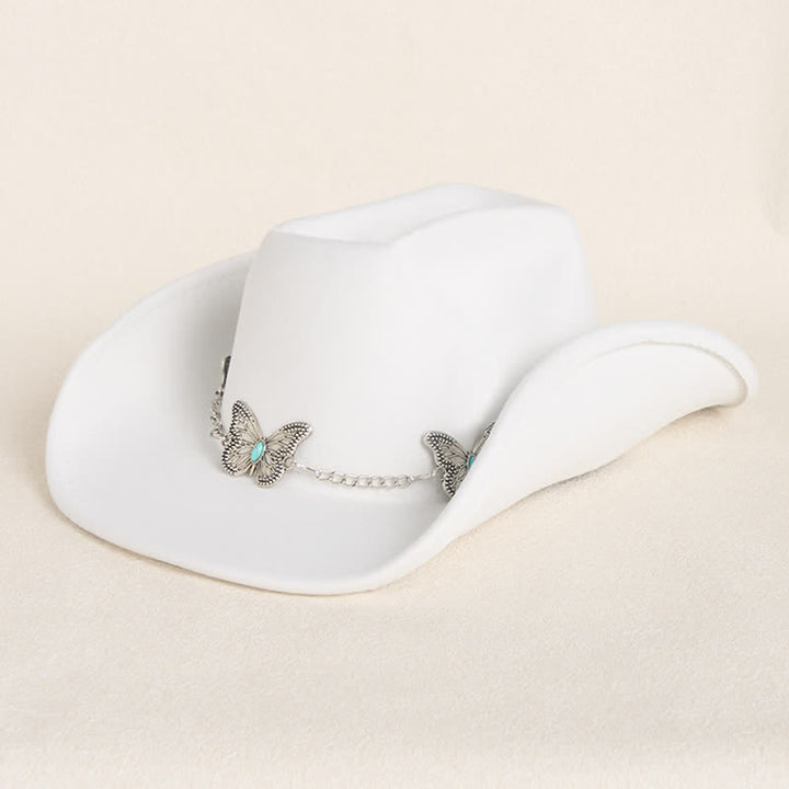Men's Butterfly Chain Trim Cowboy Hat - White - M (22"-22 7/8") - image 0