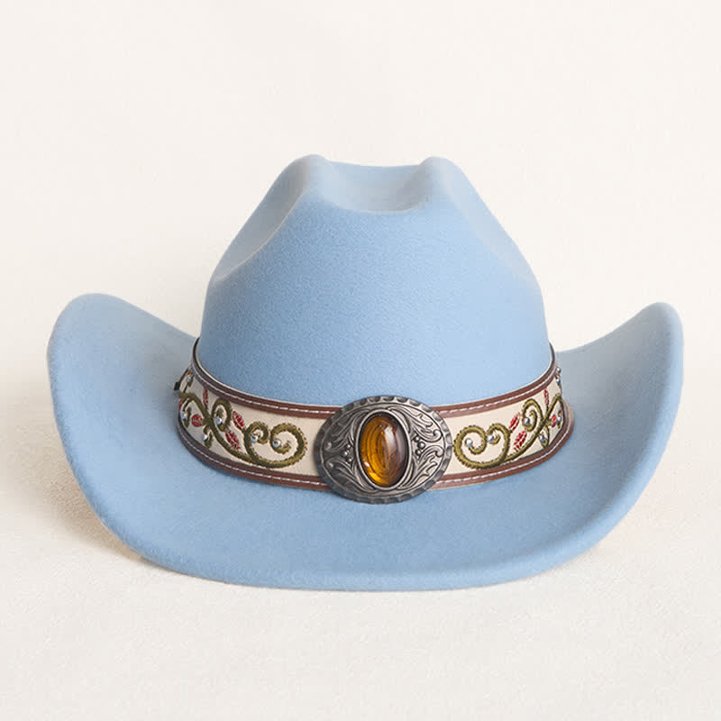  Flower Embroidered Ruby Brim Belt Men's Cowboy Hat - image 1