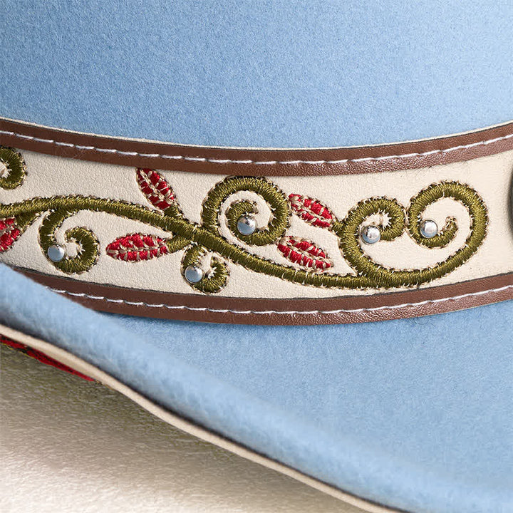  Flower Embroidered Ruby Brim Belt Men's Cowboy Hat - image 3