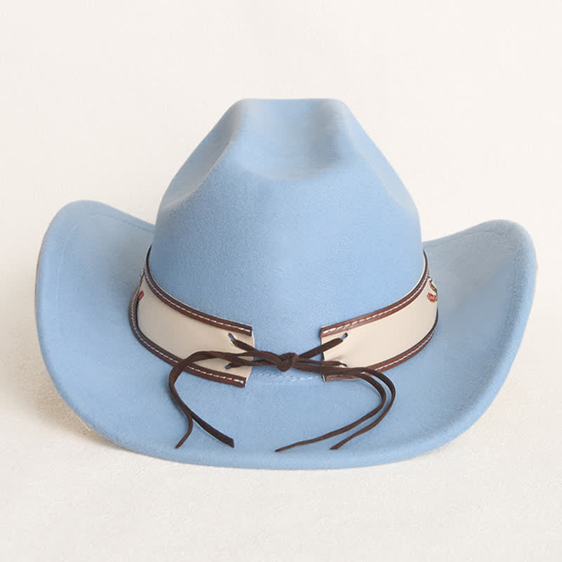  Flower Embroidered Ruby Brim Belt Men's Cowboy Hat - image 6