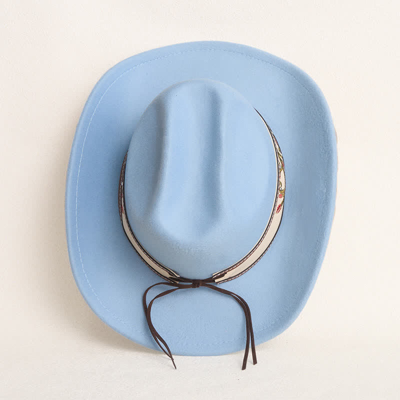  Flower Embroidered Ruby Brim Belt Men's Cowboy Hat - image 7