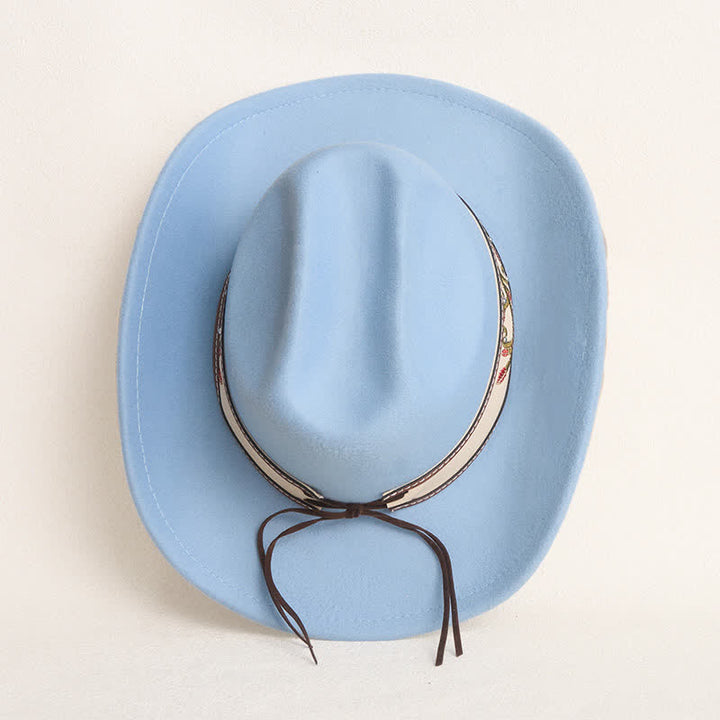  Flower Embroidered Ruby Brim Belt Men's Cowboy Hat - image 7