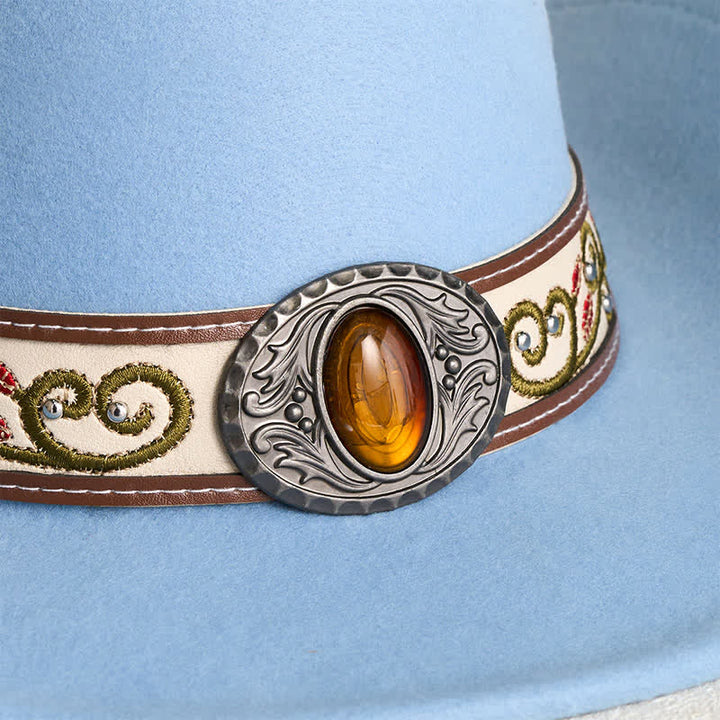  Flower Embroidered Ruby Brim Belt Men's Cowboy Hat - image 2