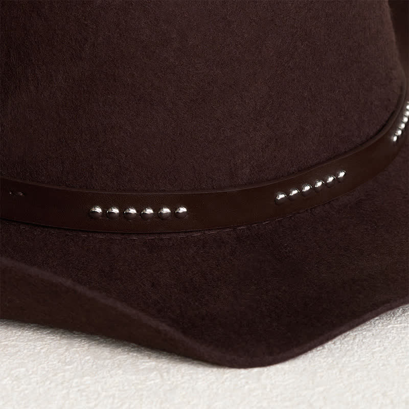 Simple Solid Coffee Color Wide Brimmed Cowboy Hat - image 2