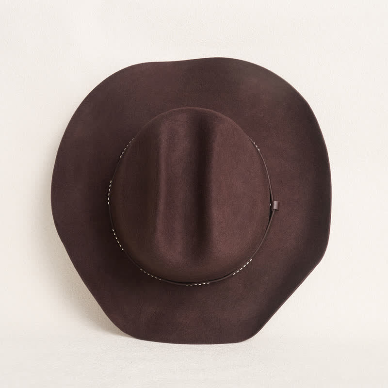 Simple Solid Coffee Color Wide Brimmed Cowboy Hat - image 6