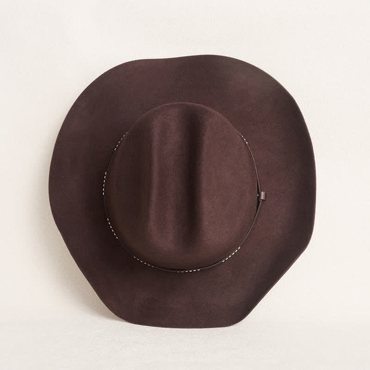 Simple Solid Coffee Color Wide Brimmed Cowboy Hat - image 6