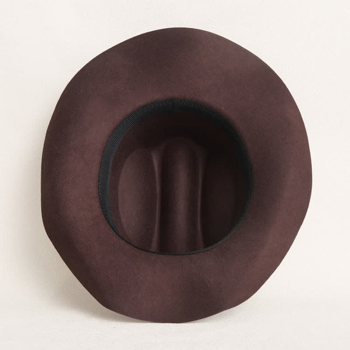Simple Solid Coffee Color Wide Brimmed Cowboy Hat - image 7