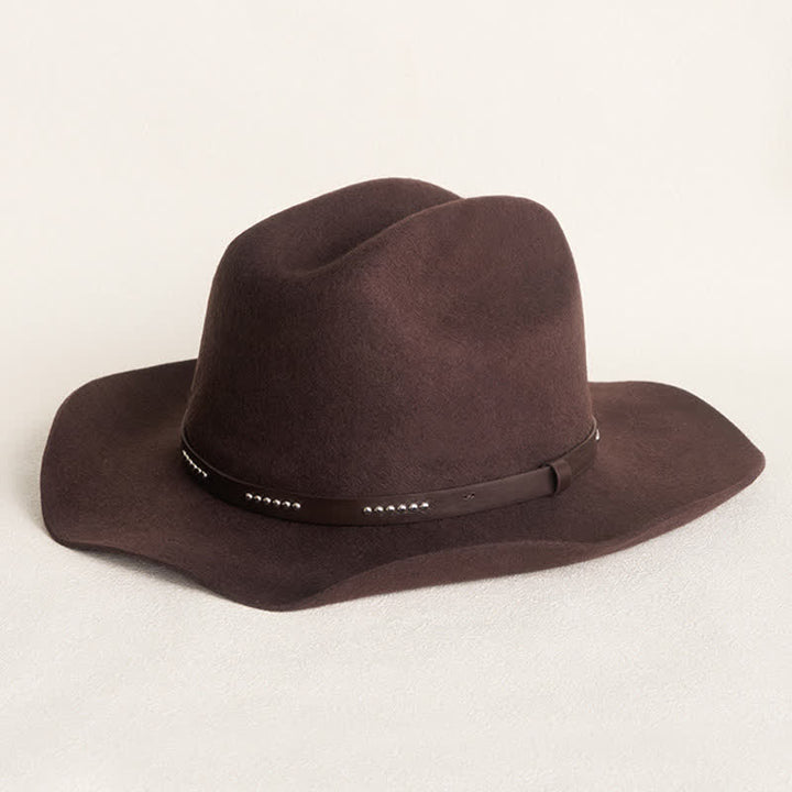 Simple Solid Coffee Color Wide Brimmed Cowboy Hat - Coffee - L (23 1/4"-23 5/8") - image 0
