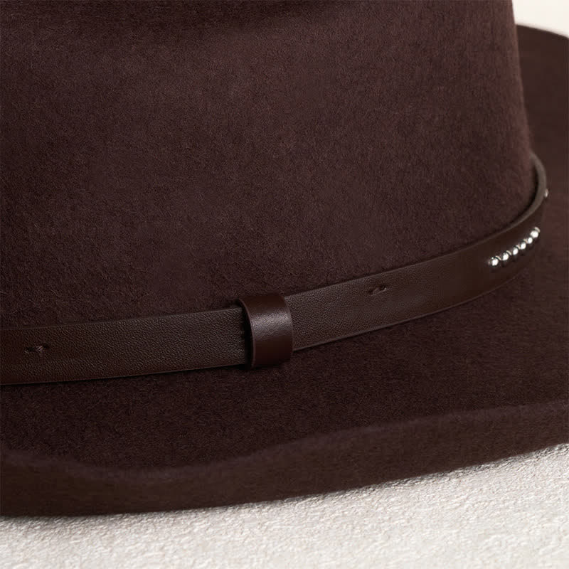 Simple Solid Coffee Color Wide Brimmed Cowboy Hat - image 3