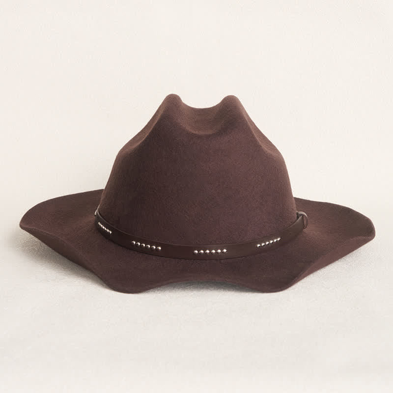 Simple Solid Coffee Color Wide Brimmed Cowboy Hat - image 1