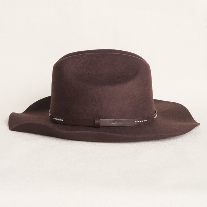 Simple Solid Coffee Color Wide Brimmed Cowboy Hat - image 4