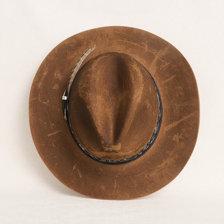 Paisley Leather Strap Feathers Wool Cowboy Hat - image 6