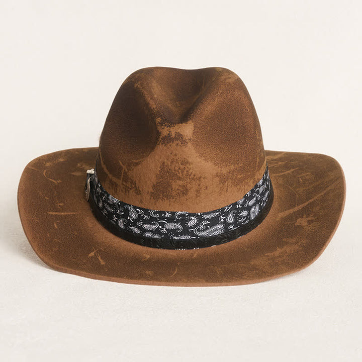 Paisley Leather Strap Feathers Wool Cowboy Hat - image 5