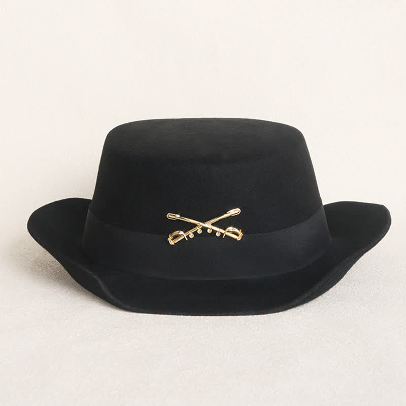 Golden Cavalry Decor Flat Top Wool Cowboy Hat - image 1