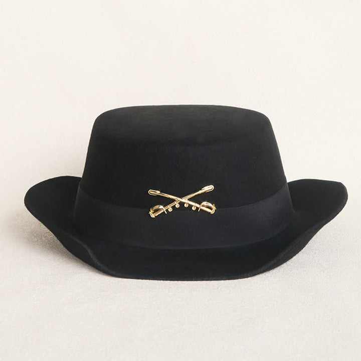 Golden Cavalry Decor Flat Top Wool Cowboy Hat - image 1