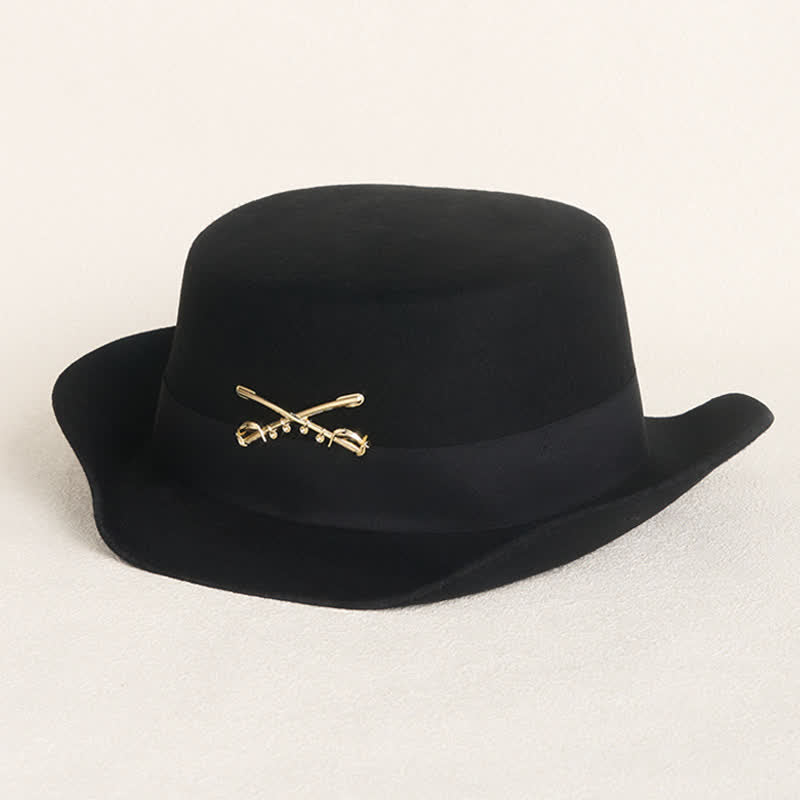 Golden Cavalry Decor Flat Top Wool Cowboy Hat - Black - L (23 1/4"-23 5/8") - image 0