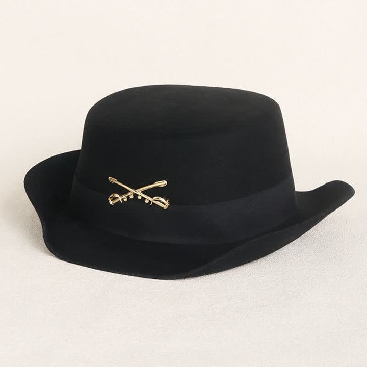 Golden Cavalry Decor Flat Top Wool Cowboy Hat - Black - L (23 1/4"-23 5/8") - image 0
